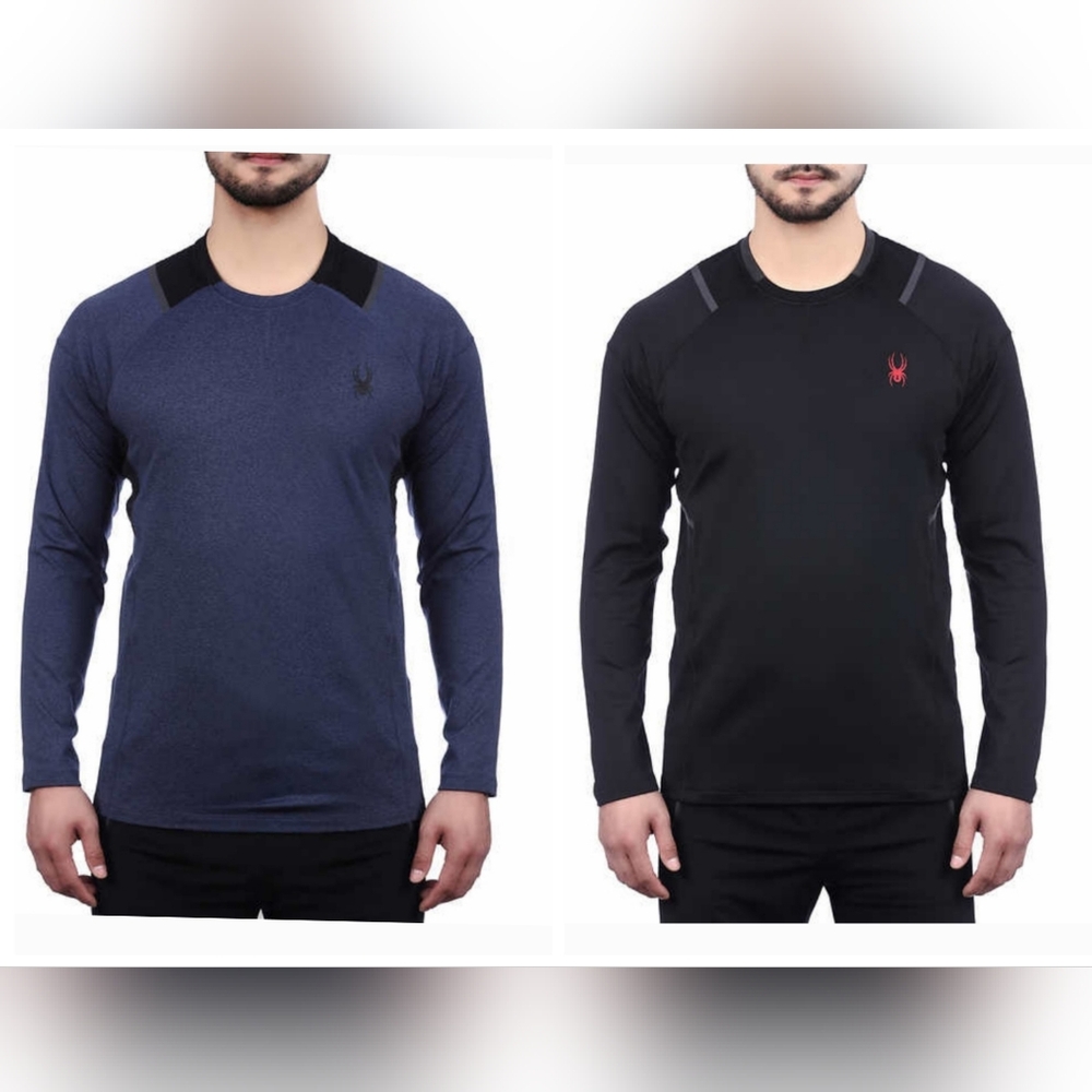 (2) NEW Spyder Active Men’s boys Long Sleeve Shirt Black & Blue Size XXL 2XL NWT